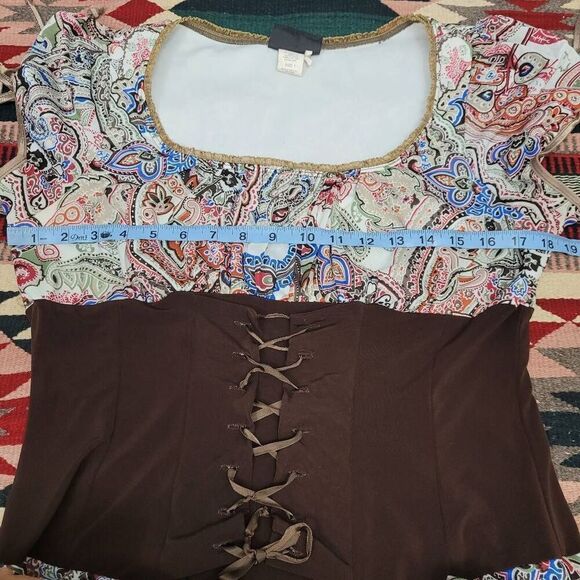 Vtg 90s Torrid Paisley Mesh Corset Dress Sz L/1X Brown Stretch Witchy Made USA - Picture 8 of 11
